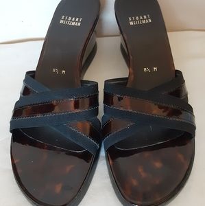 Stuart Weitzman Tortoise Wedge Sandals Ladies Size 8.5 Classic Brown Heels